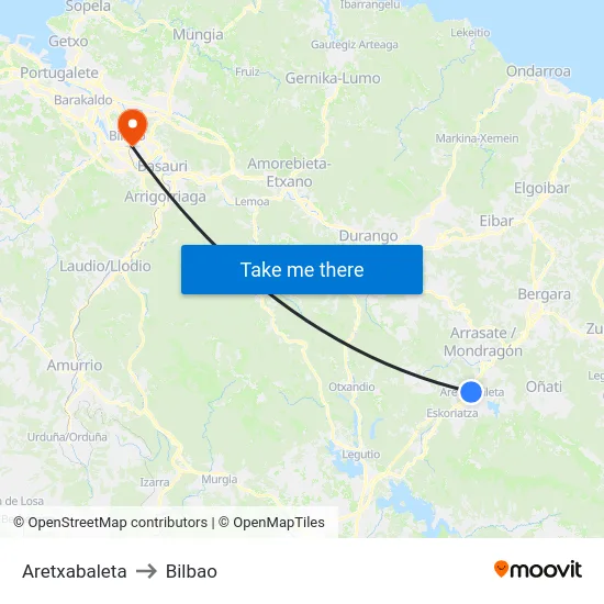 Aretxabaleta to Bilbao map
