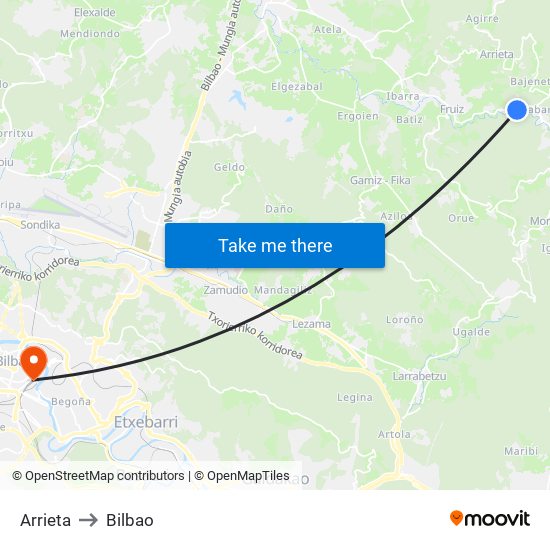 Arrieta to Bilbao map