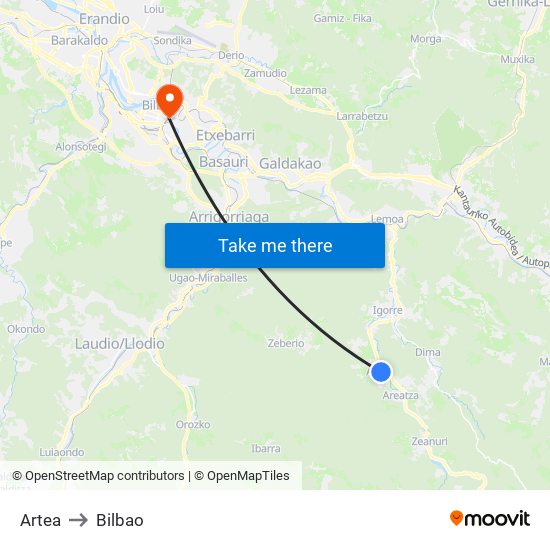 Artea to Bilbao map