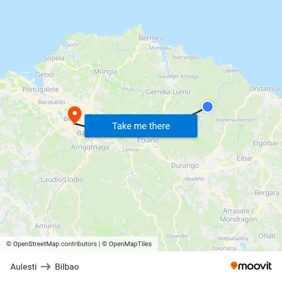 Aulesti to Bilbao map