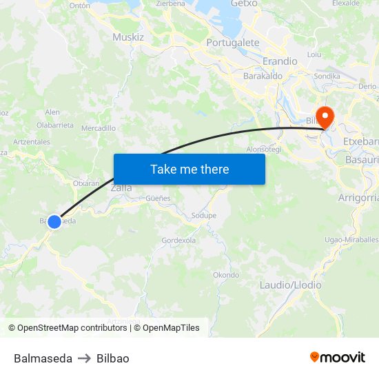 Balmaseda to Bilbao map