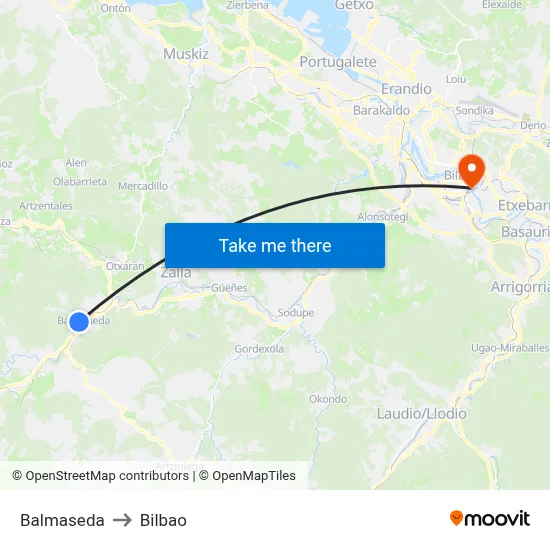 Balmaseda to Bilbao map