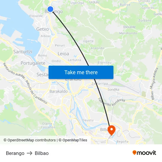 Berango to Bilbao map