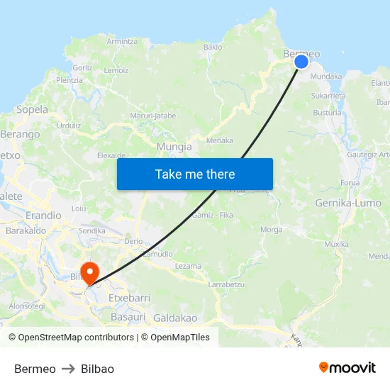 Bermeo to Bilbao map