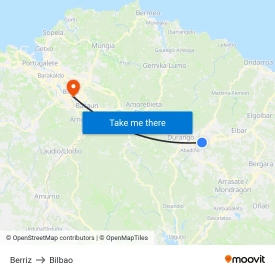Berriz to Bilbao map