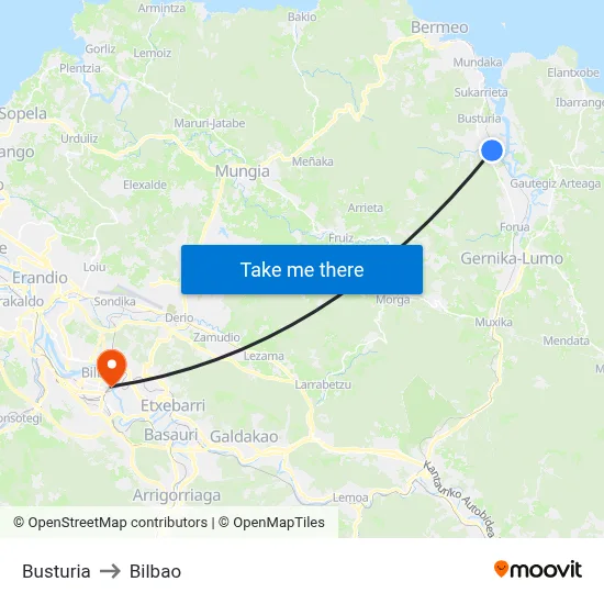 Busturia to Bilbao map
