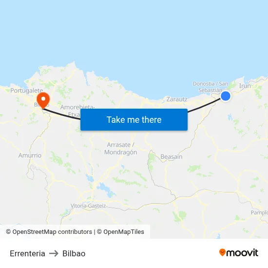 Errenteria to Bilbao map