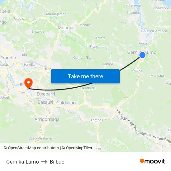 Gernika-Lumo to Bilbao map