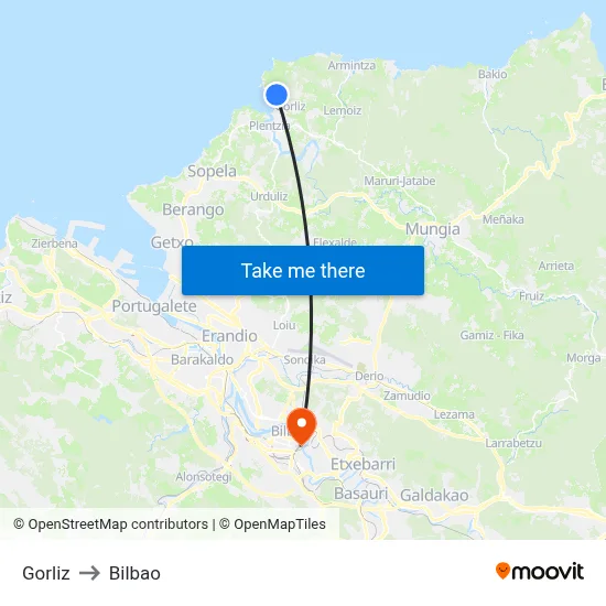 Gorliz to Bilbao map