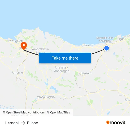 Hernani to Bilbao map