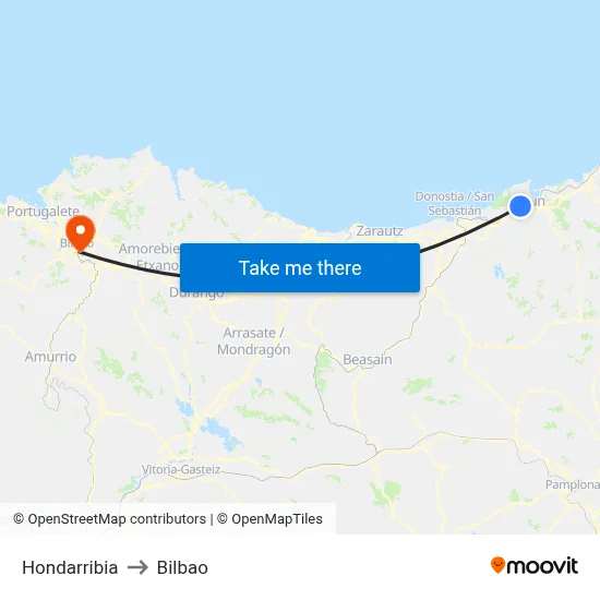 Hondarribia to Bilbao map