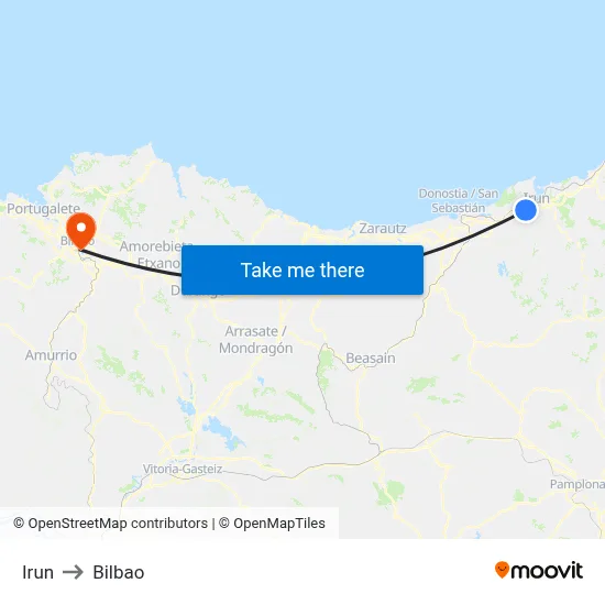 Irun to Bilbao map