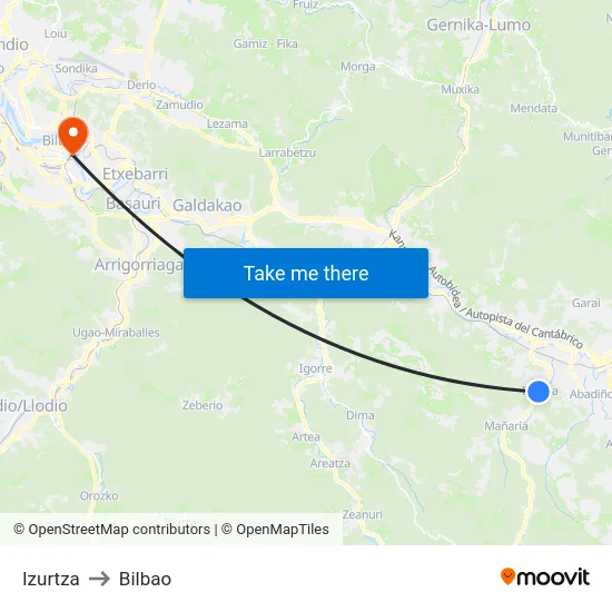 Izurtza to Bilbao map
