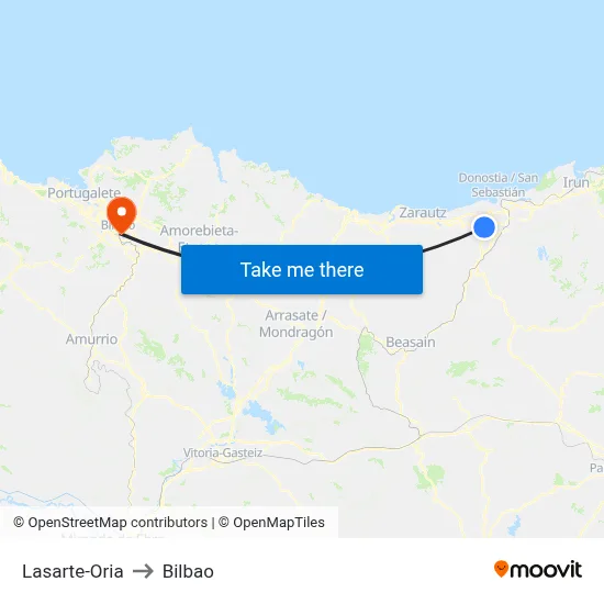 Lasarte-Oria to Bilbao map