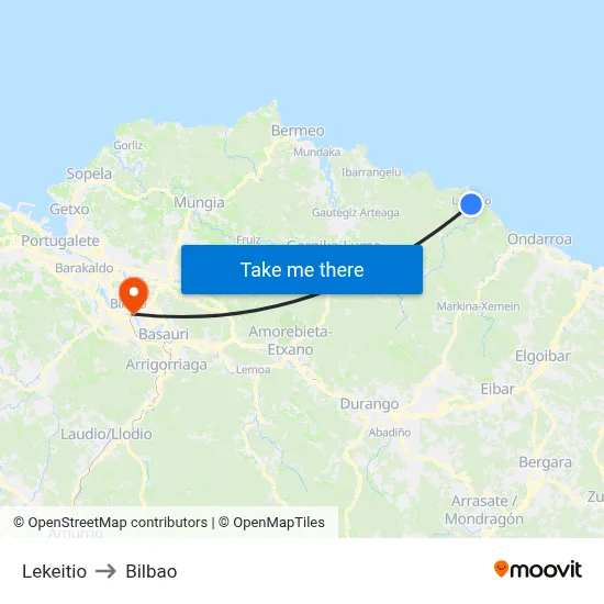 Lekeitio to Bilbao map