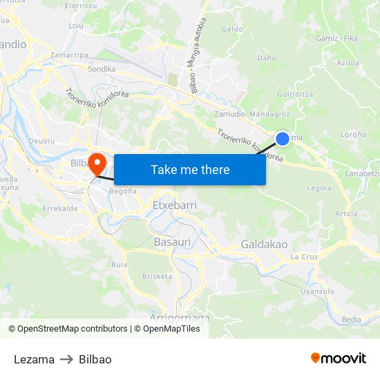 Lezama to Bilbao map