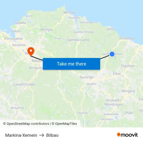 Markina-Xemein to Bilbao map