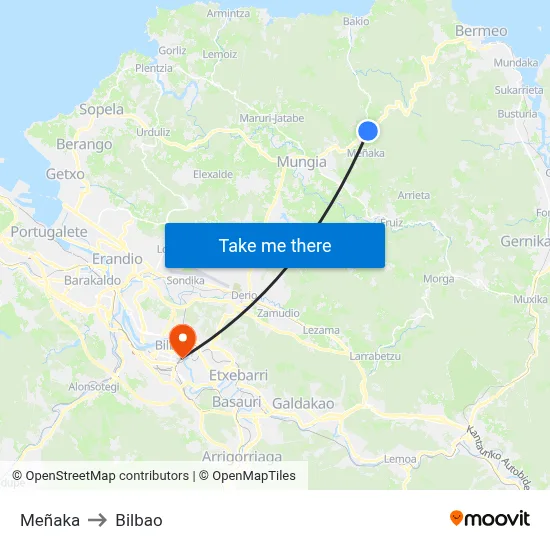Meñaka to Bilbao map