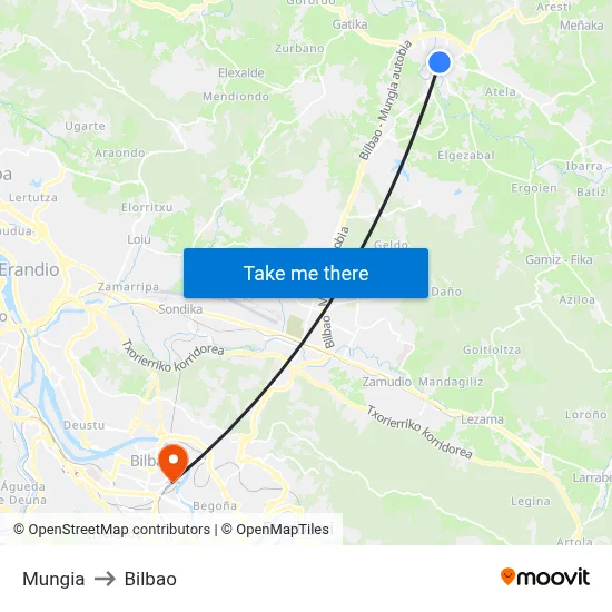 Mungia to Bilbao map