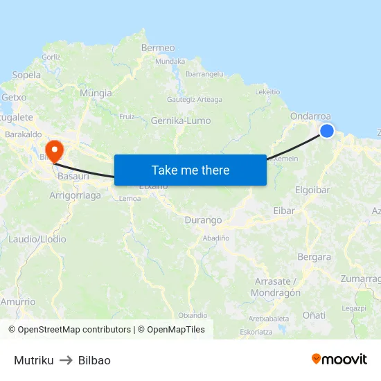 Mutriku to Bilbao map