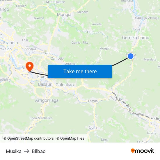 Muxika to Bilbao map
