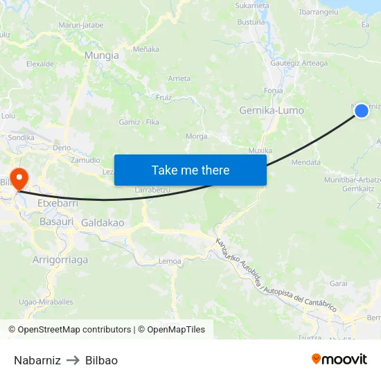 Nabarniz to Bilbao map