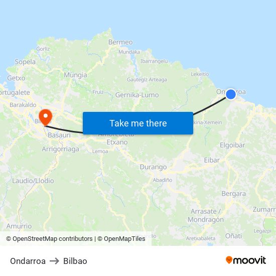 Ondarroa to Bilbao map