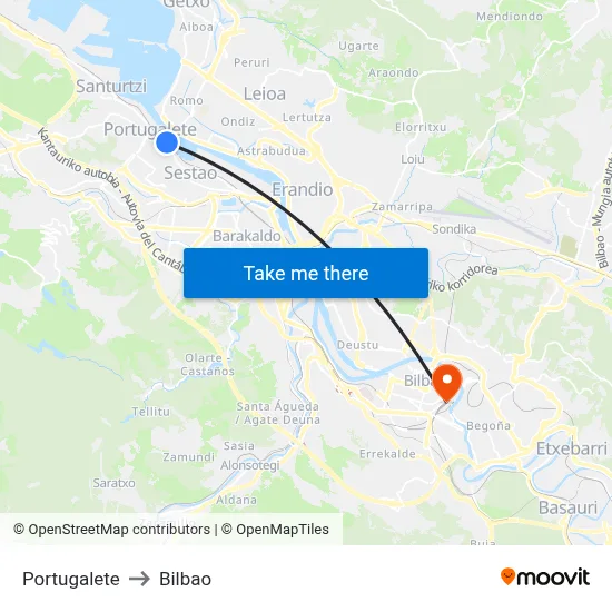 Portugalete to Bilbao map