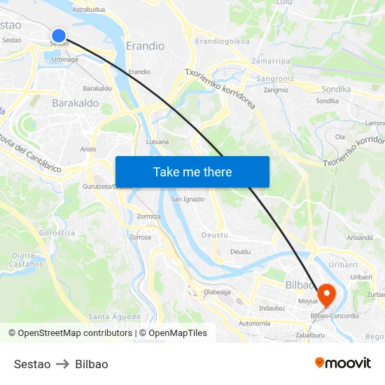Sestao to Bilbao map