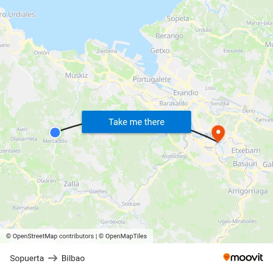 Sopuerta to Bilbao map
