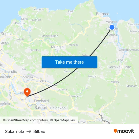 Sukarrieta to Bilbao map