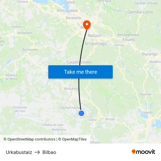 Urkabustaiz to Bilbao map