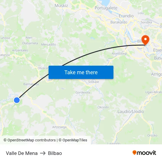 Valle De Mena to Bilbao map