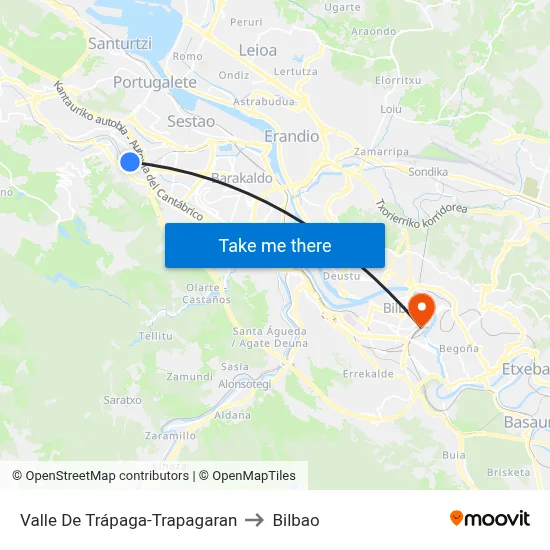 Valle De Trápaga-Trapagaran to Bilbao map