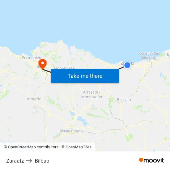 Zarautz to Bilbao map