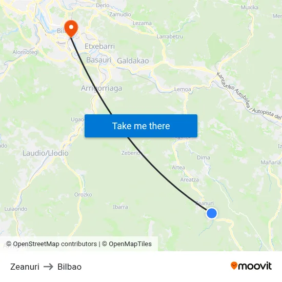Zeanuri to Bilbao map