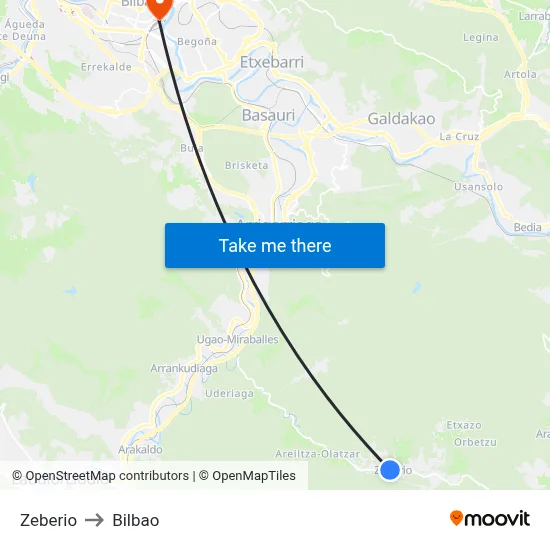 Zeberio to Bilbao map