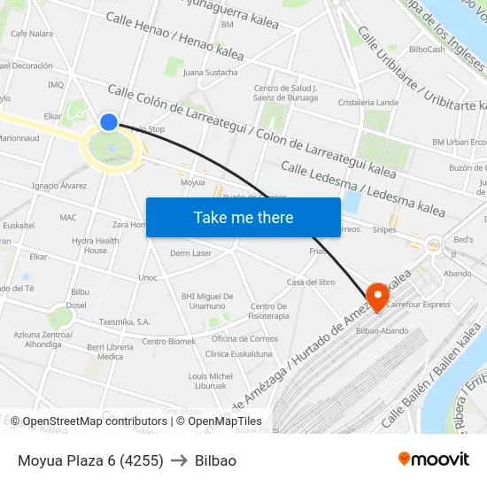 Moyua Plaza 6 (4255) to Bilbao map