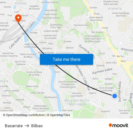 Basarrate to Bilbao map