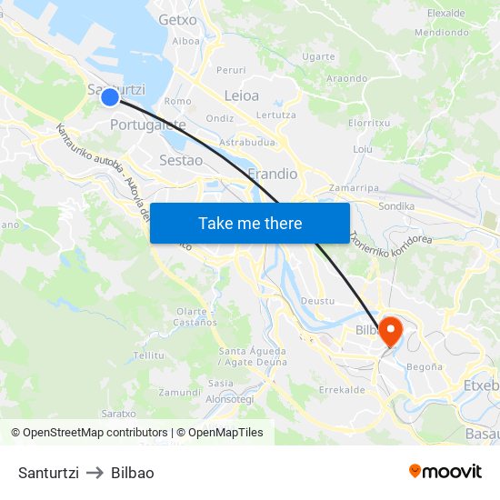 Santurtzi to Bilbao map