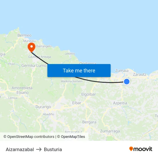 Aizarnazabal to Busturia map