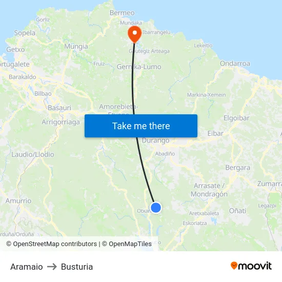 Aramaio to Busturia map