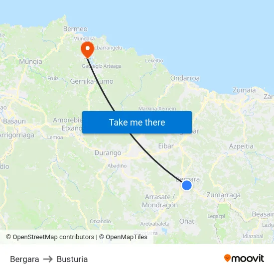 Bergara to Busturia map