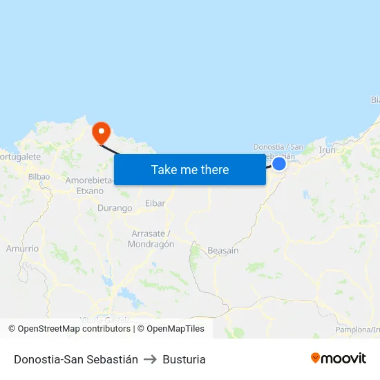 Donostia-San Sebastián to Busturia map