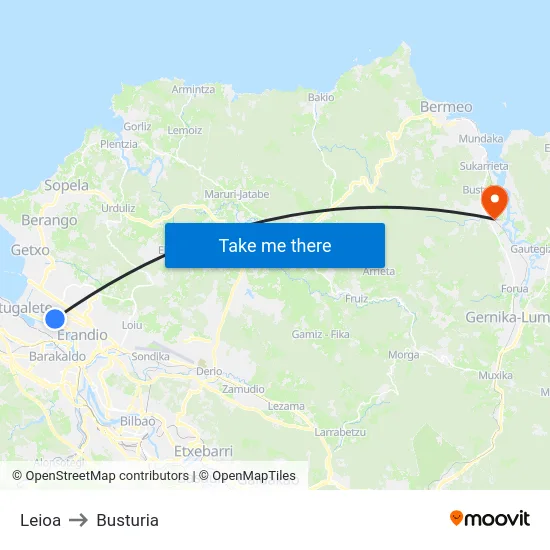 Leioa to Busturia map