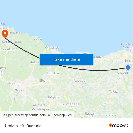 Urnieta to Busturia map