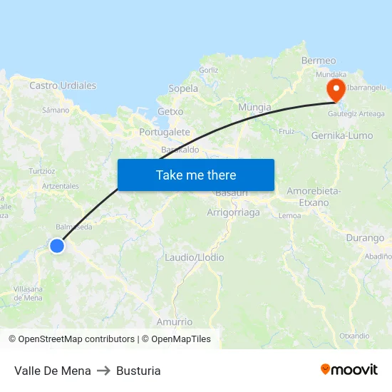 Valle De Mena to Busturia map
