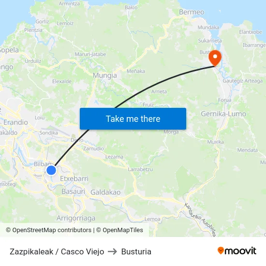 Zazpikaleak / Casco Viejo to Busturia map