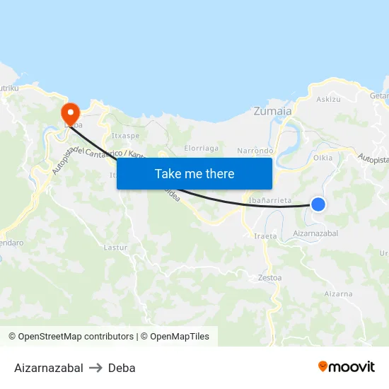 Aizarnazabal to Deba map