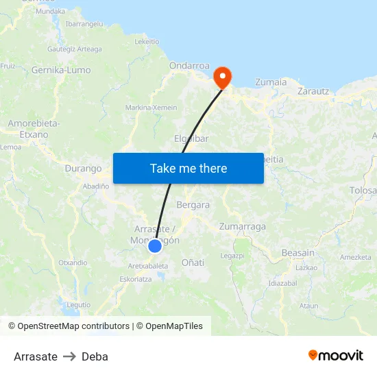 Arrasate to Deba map